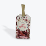 Packed Party Jet Setter Luggage Tag with Pink Confetti sparkles