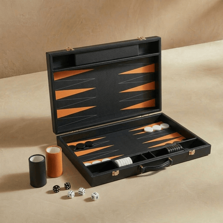 Marble Cultures Black & Brown Leather Backgammon Set