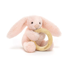 Jellycat Bashful Blush Bunny Wooden Ring Baby Rattle Teething Toy