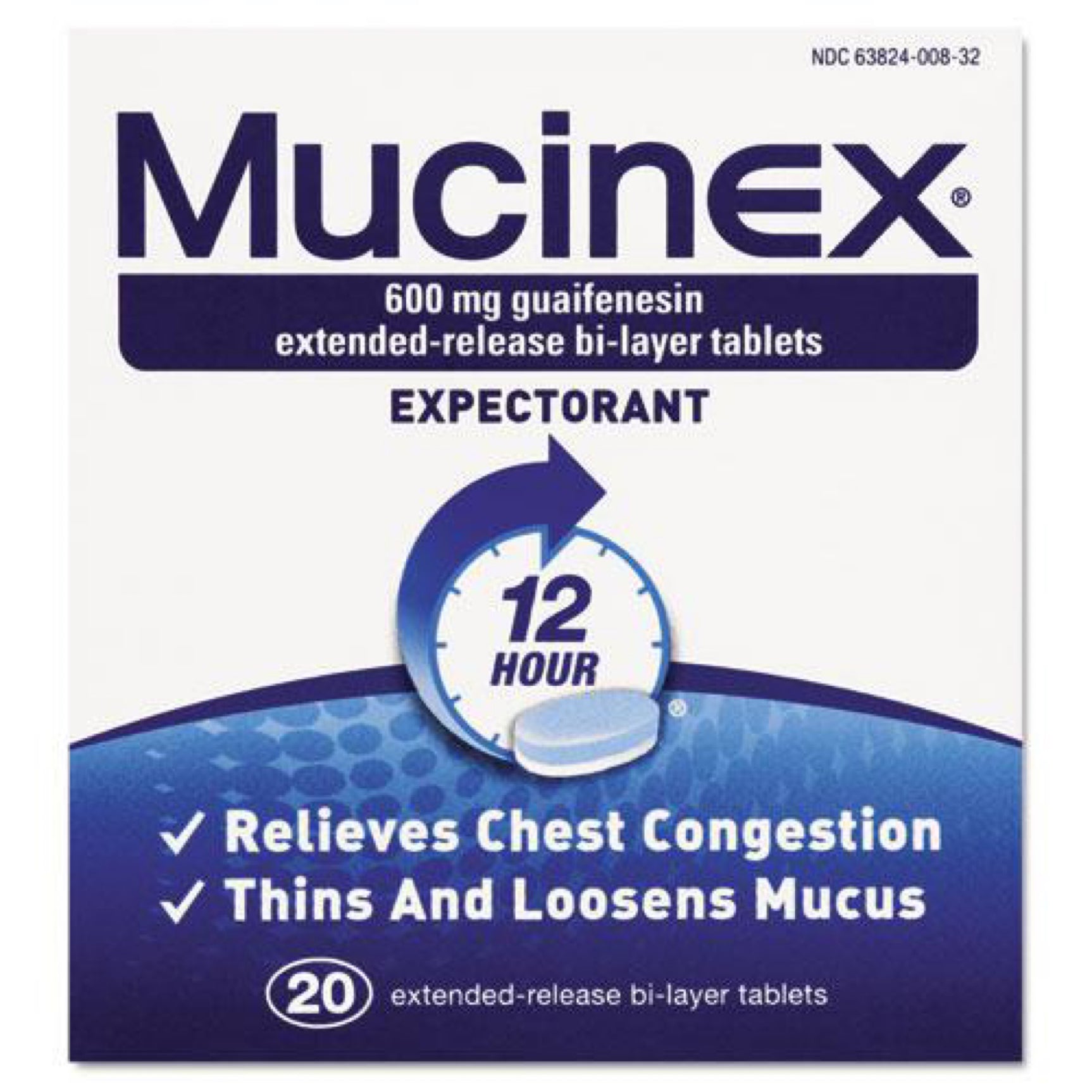 Mucinex Chest Congestion Expectorant 12 Hour Extended Release Tablets GuaiFenesin with Extended Relief of Chest Congestion
