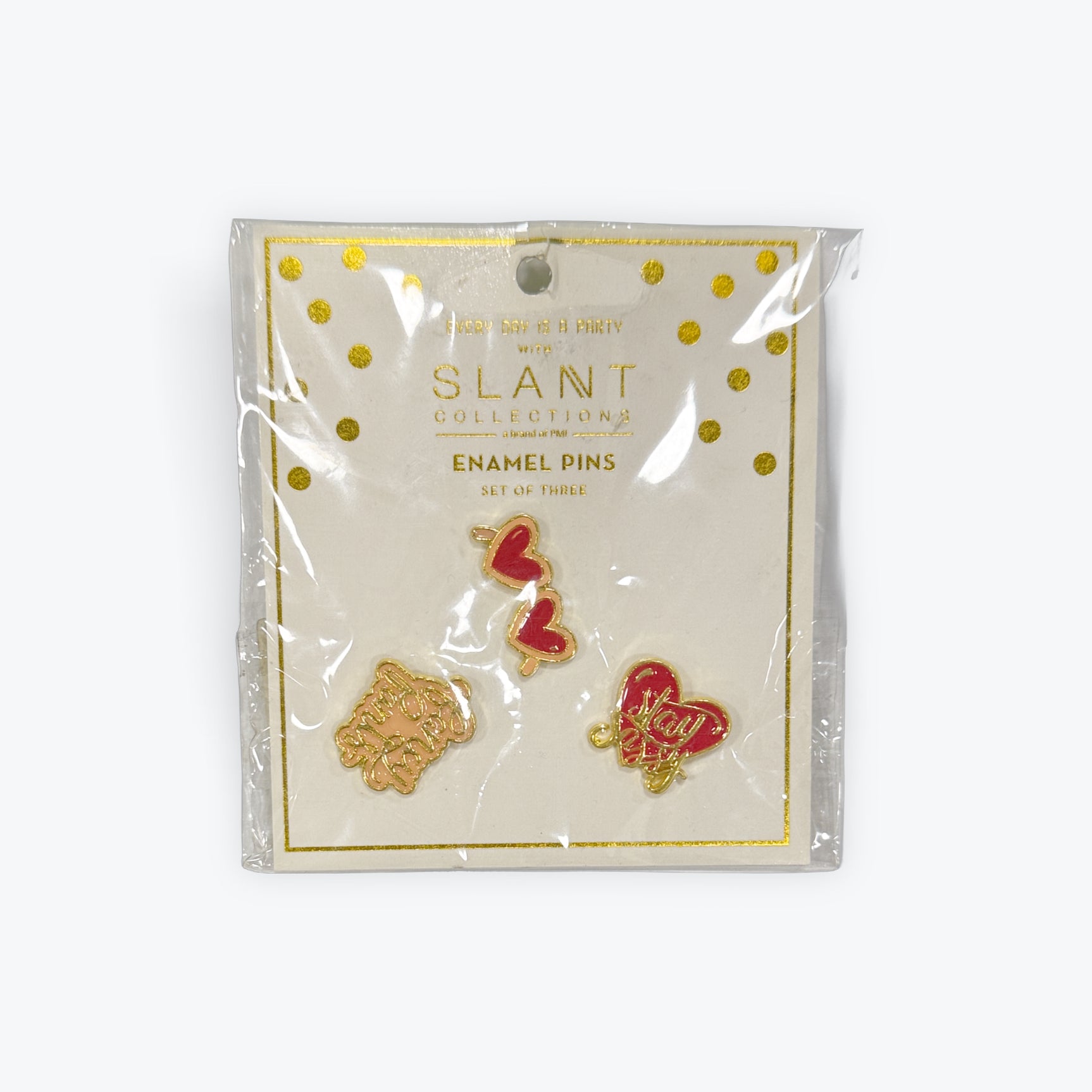 Slant Collection Enamel Pins: Heart Glasses, Fancy Pants, Stay Sassy pins