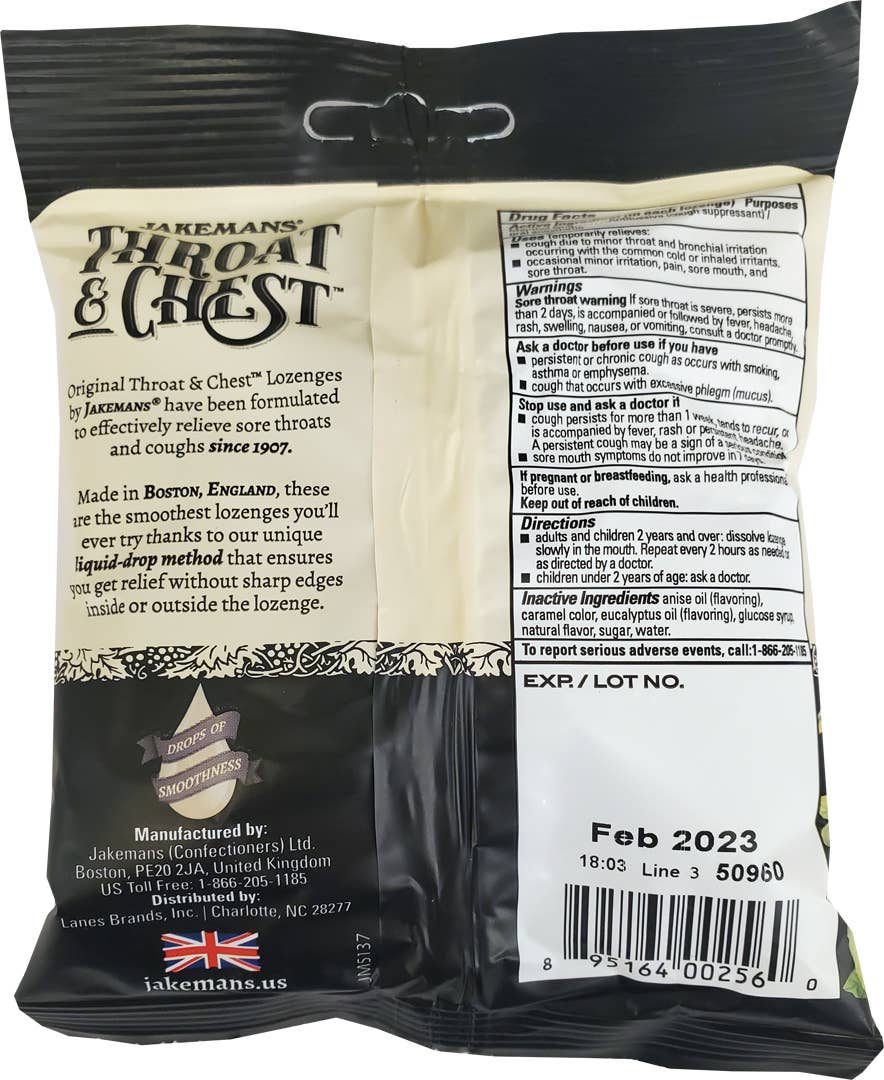 Jakemans Throat & Chest Anise Lozenges Bag - 30 Ct