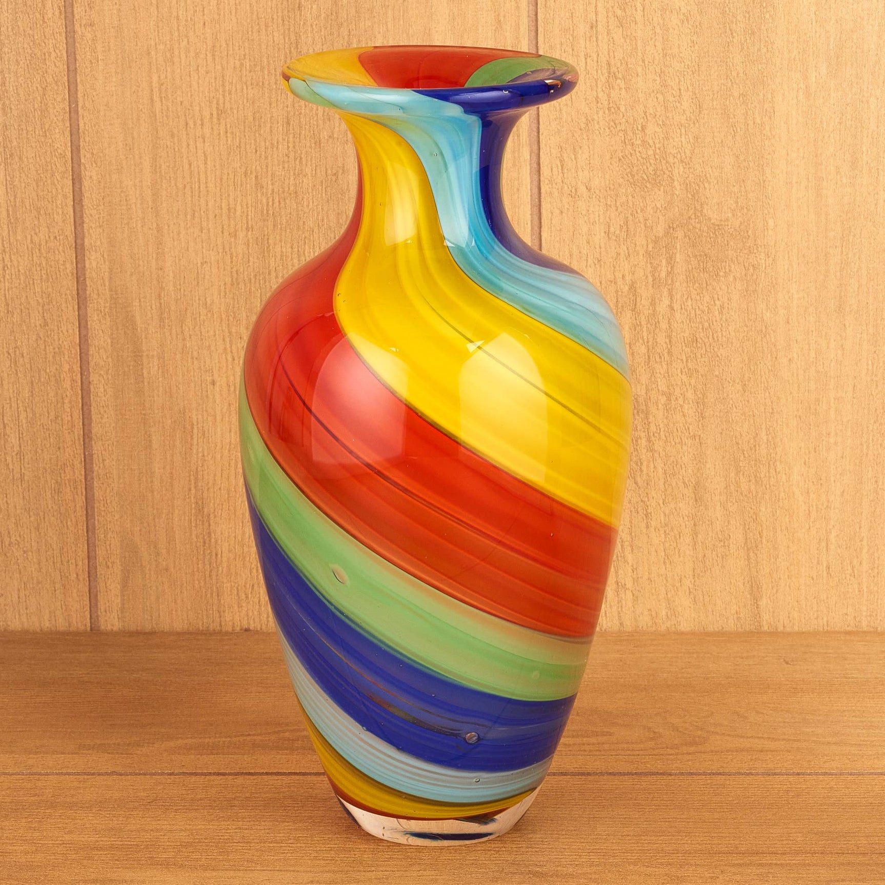 Rainbow Murano Style Art Glass Urn Shape 10.5"  Vase