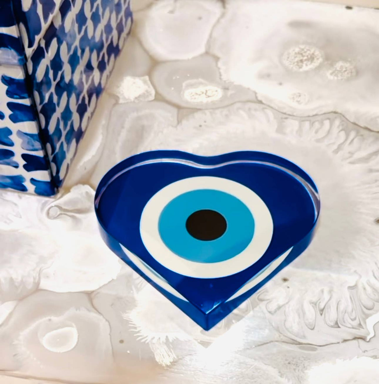 Evil Eye Good Luck  Crystal Heart Paperweight Decor