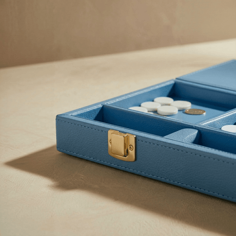 Marble Cultures Blue & Black Leather Backgammon Set