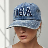 USA Embroidered Baseball Cap: Dark,Denim