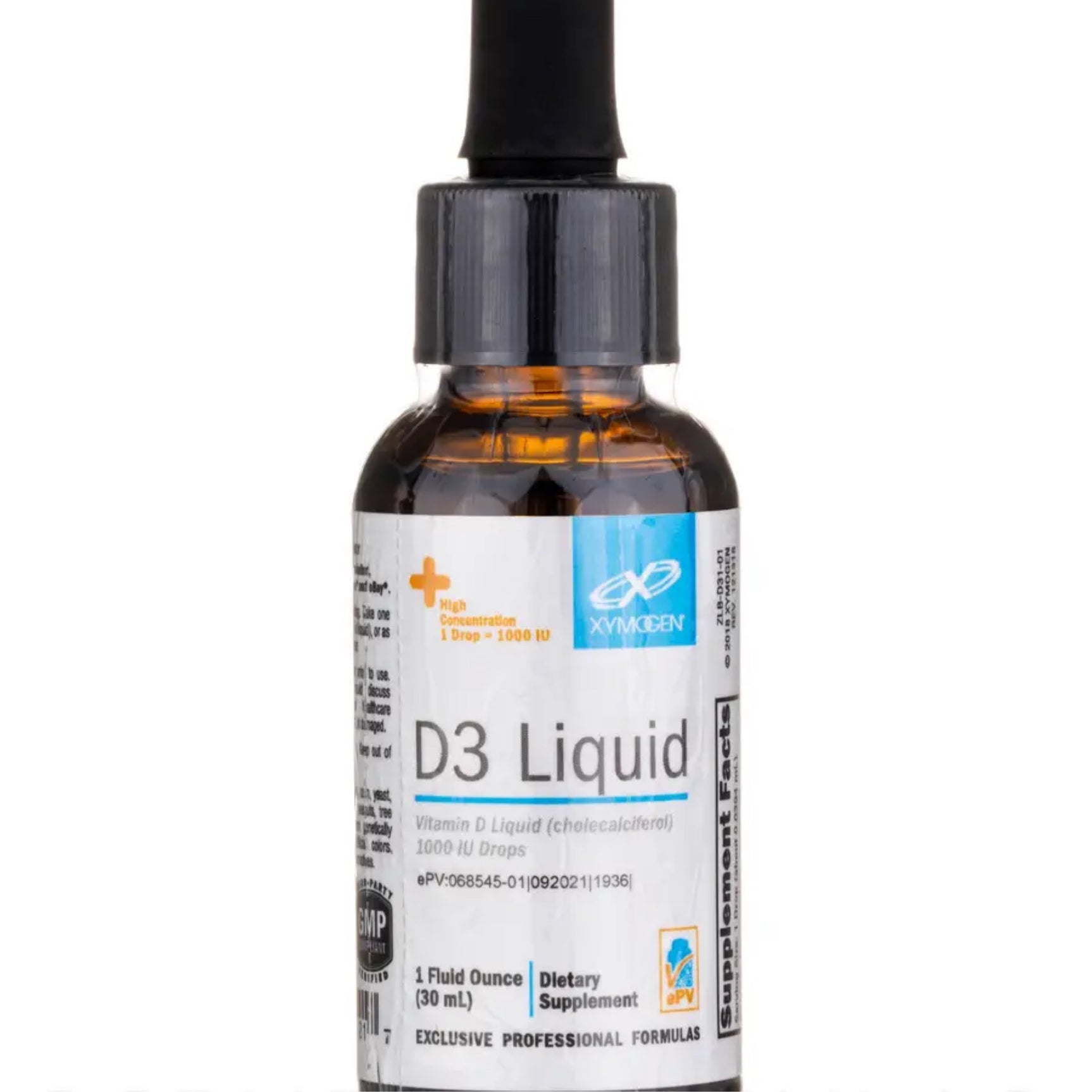 Xymogen D3 Liquid - liquid Vitamin D drops with Vitamin D3 to Support Immune Health, Bone + Heart Health - 1000 IU Vit D per Drop