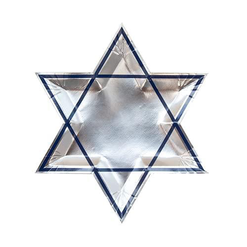 Jollity & Co Party Supplies | Silver Star of David Dinner Plates | Great for Hanukkah, Judaica Decorations, Tablescapes, and Holiday Gatherings | Paper