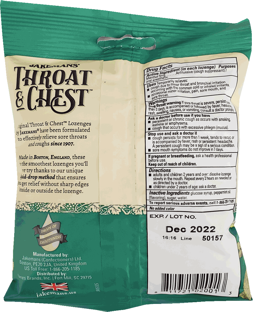 Jakemans Throat & Chest Peppermint Lozenges Bag - 30 Ct