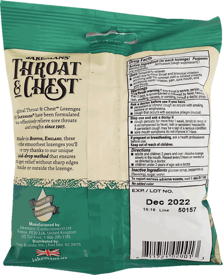 Jakemans Throat & Chest Peppermint Lozenges Bag - 30 Ct