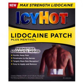 Icy Hot Max Strength Lidocaine Pain Relief Patch (5 Count) Penetrates for Fast