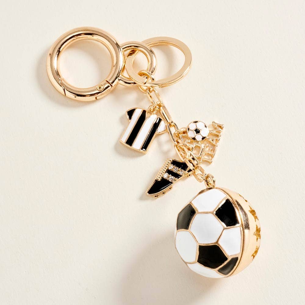 Soccer Theme Charm Embellished Drop Keychain Bag Charm: Black