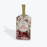 Packed Party Jet Setter Luggage Tag with Pink Confetti sparkles