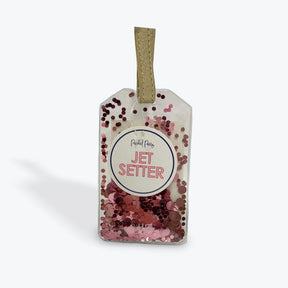 Packed Party Jet Setter Luggage Tag with Pink Confetti sparkles