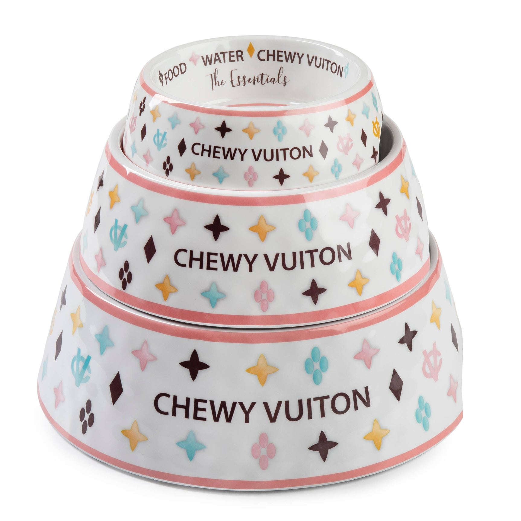 Haute Diggity Dog White Chewy Vuiton Dog Bowl - 3 Sizes!! Dog Food Bowl