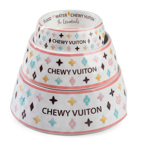Haute Diggity Dog White Chewy Vuiton Dog Bowl - 3 Sizes!! Dog Food Bowl