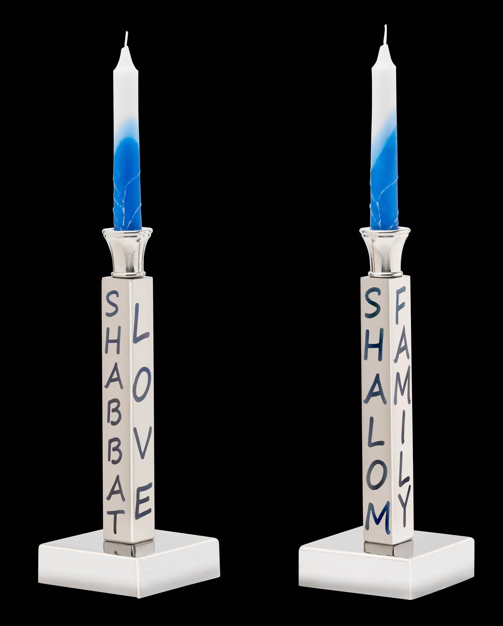 Peace, Love & Shabbat Candlesticks-Silver - Image 3