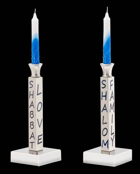 Peace, Love & Shabbat Candlesticks-Silver - Image 3