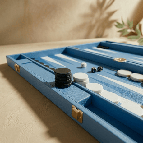 Marble Cultures Blue & Black Leather Backgammon Set