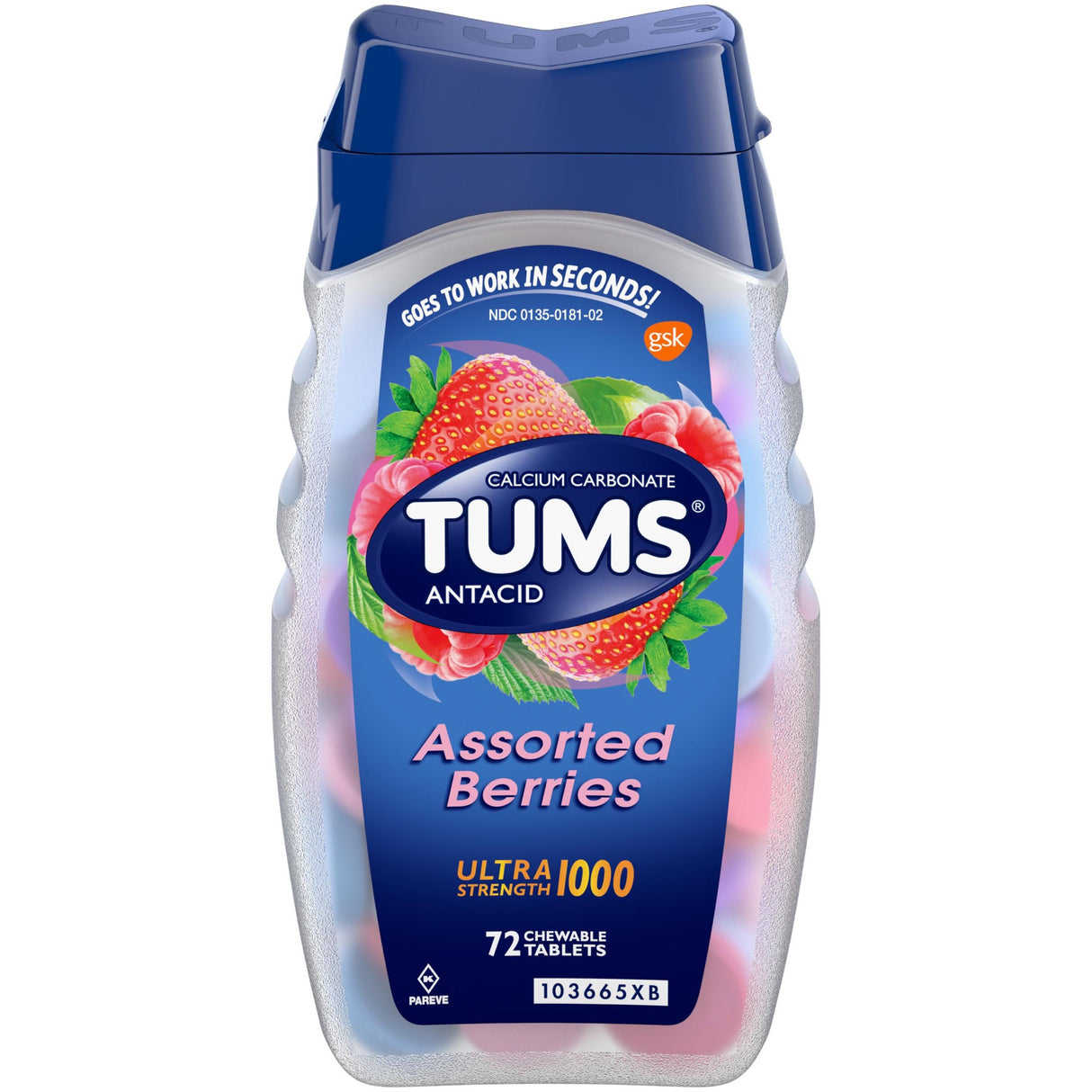 Tums Ultra Strength 1000 Assorted Berries Antacid Tablets 72ct