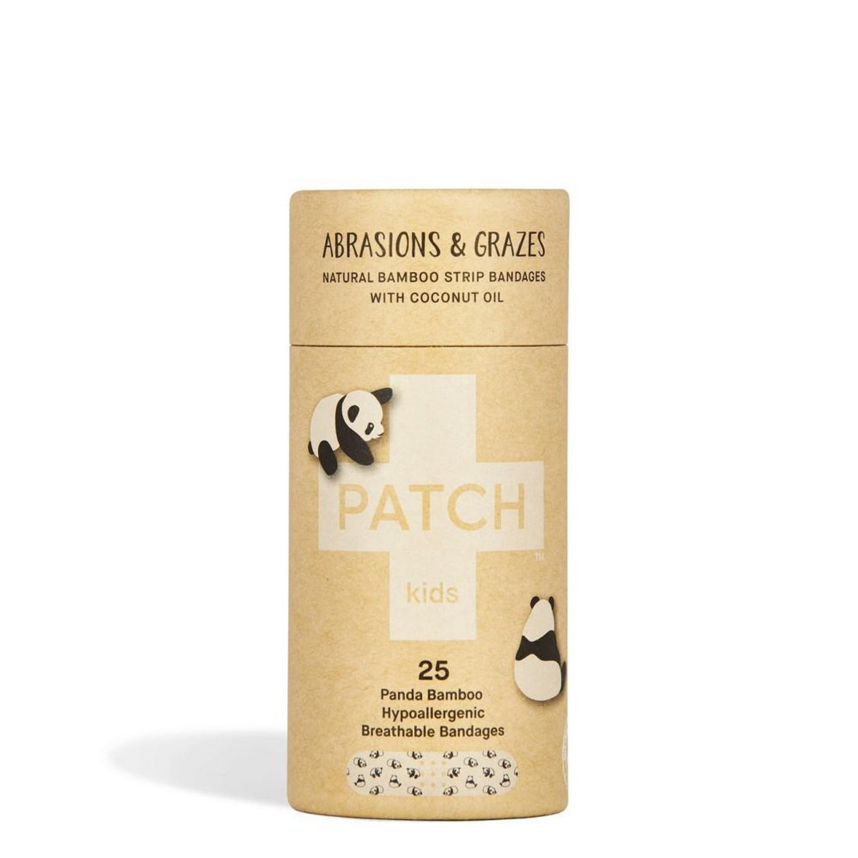 Patch Kids Organic Bamboo Adhesive Strip Bandages with Coconut Oil, Panda Print