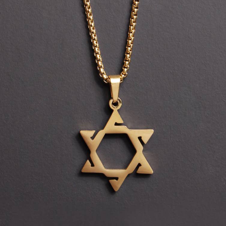 STAINLESS STEEL (GOLD PLATED) STAR OF DAVID NECKLACE FOR MEN