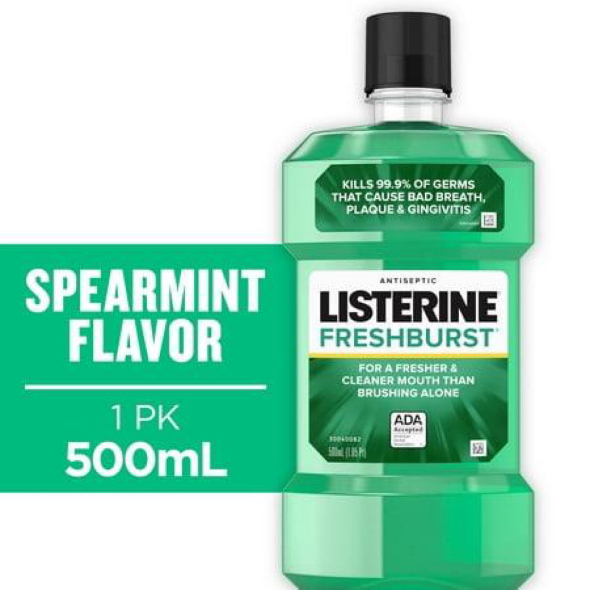 Listerine Freshburst Antiseptic Mouthwash for Bad Breath, Kills 99% of Germs That Cause Bad Breath & Fight Plaque & Gingivitis, ADA Accepted Mouthwash, Spearmint