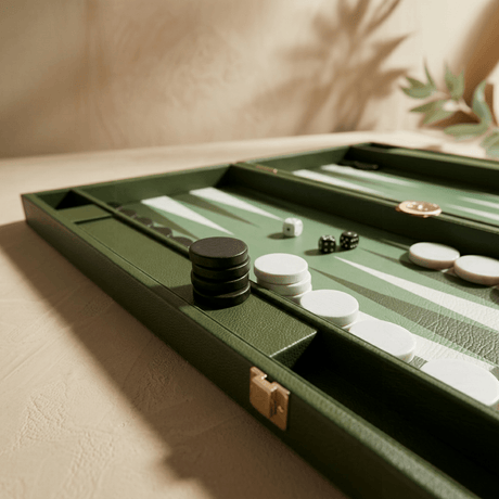 Leather Backgammon Set - Green and White