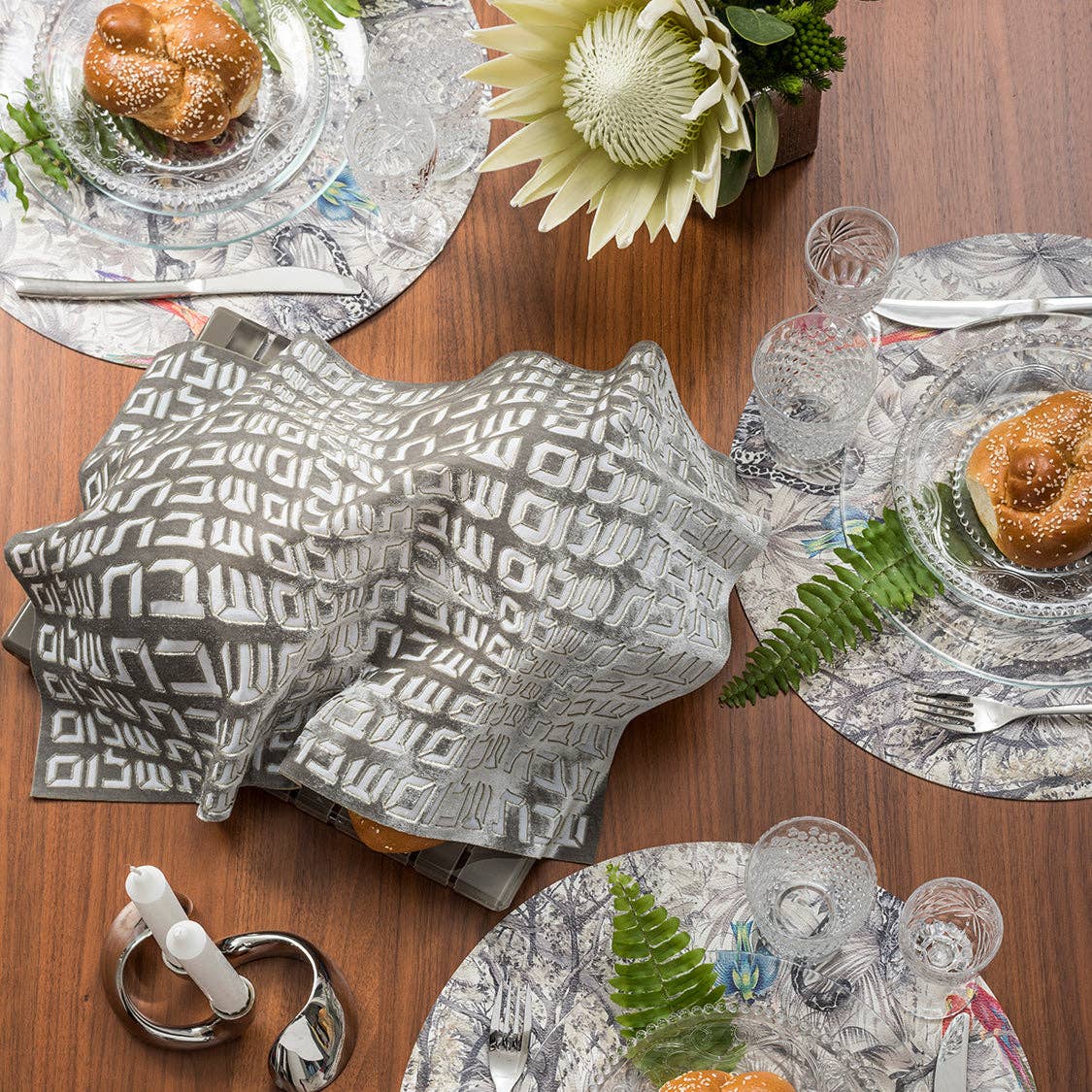Apeloig Collection Challah Cover Hebrew Type: Silver Leatherette - Image 13