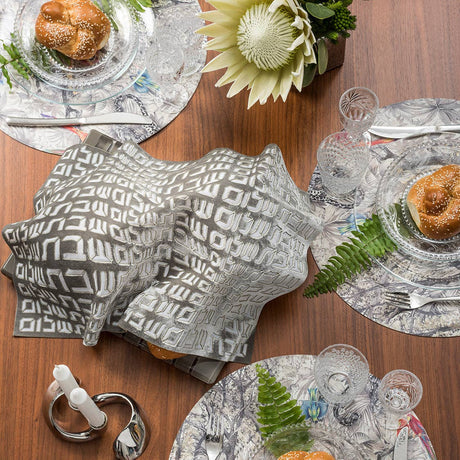 Apeloig Collection Challah Cover Hebrew Type: Silver Leatherette - Image 13