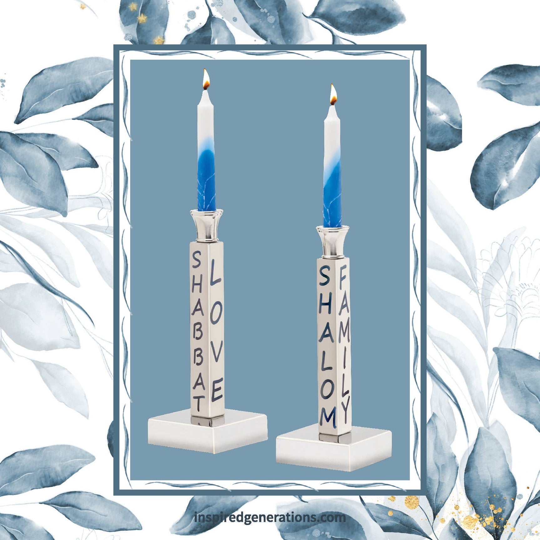 Peace, Love & Shabbat Candlesticks-Silver - Image 2