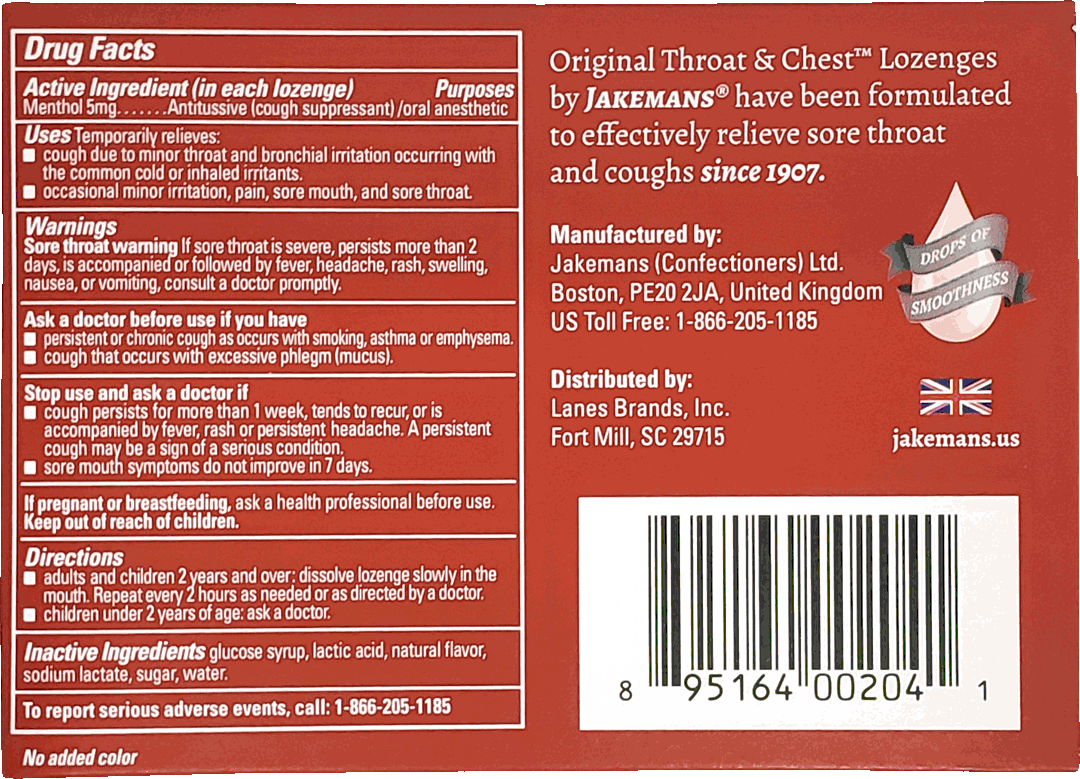 Jakemans Throat & Chest Cherry Lozenges Box - 24 Ct