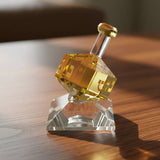 Hand Crafted Amber Crystal Dreidel On Stand - Image 3