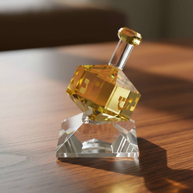 Hand Crafted Amber Crystal Dreidel On Stand - Image 3
