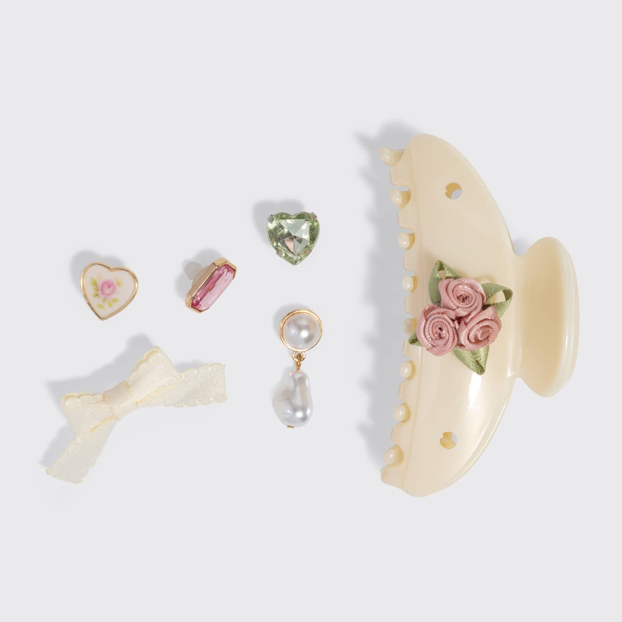 KitschPop™️Curved Claw Clip 7pc Set Vintage- Pearlized Cream - Image 3