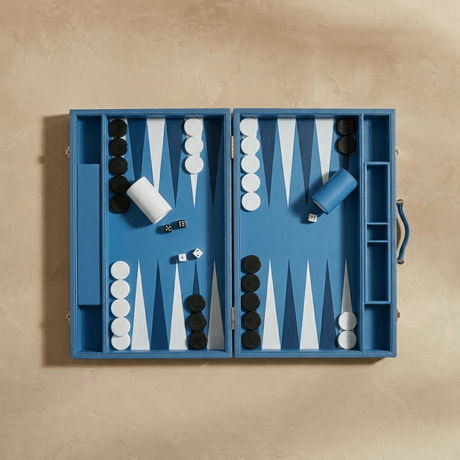 Marble Cultures Blue & Black Leather Backgammon Set