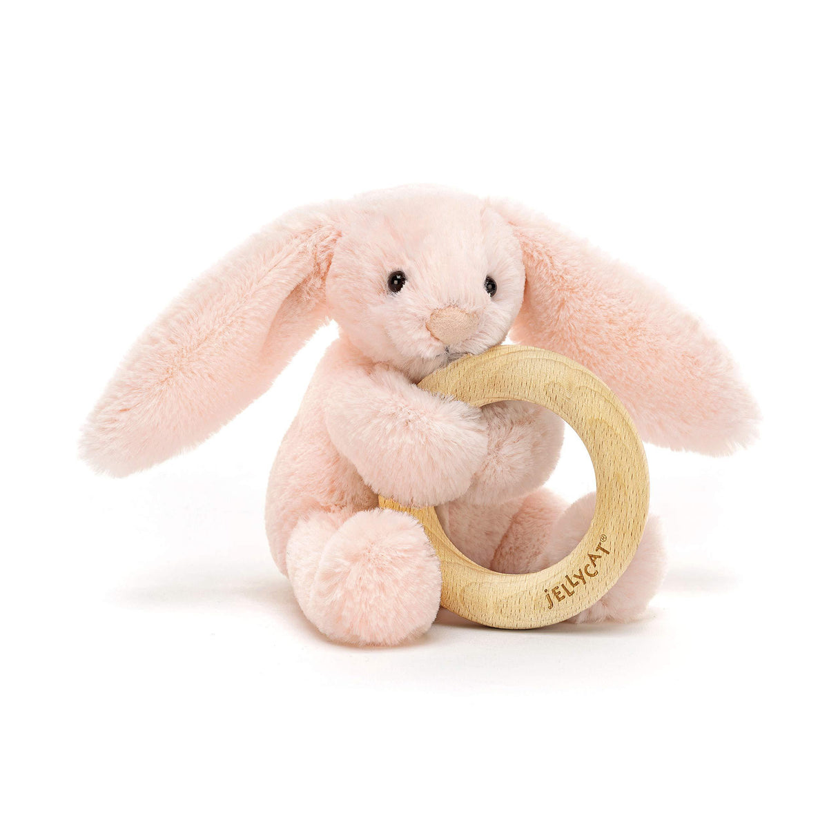 Jellycat Bashful Blush Bunny Wooden Ring Baby Rattle Teething Toy