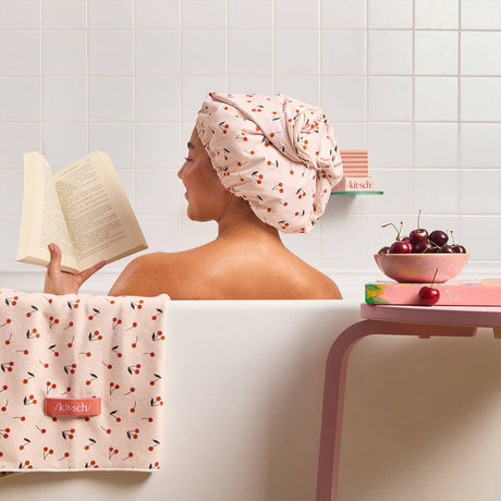 Satin-Lined Flexi Shower Cap - Cherry Print - Image 3