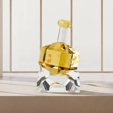 Hand Crafted Amber Crystal Dreidel On Stand - Image 2
