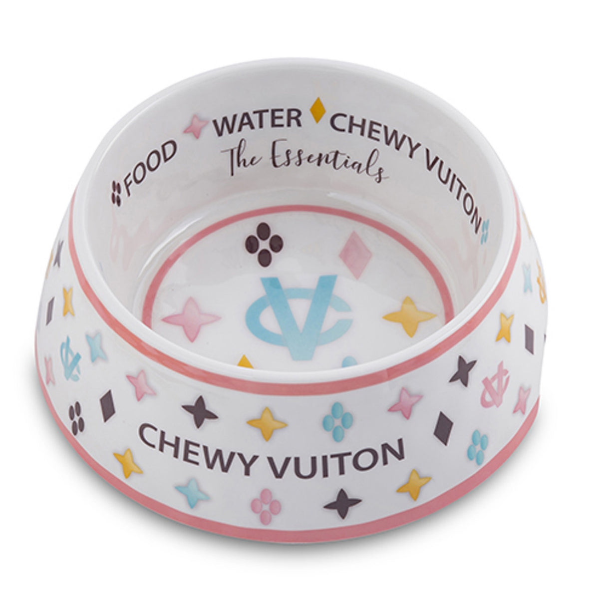 Haute Diggity Dog White Chewy Vuiton Dog Bowl Large