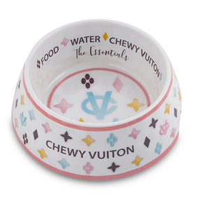 Haute Diggity Dog White Chewy Vuiton Dog Bowl Large