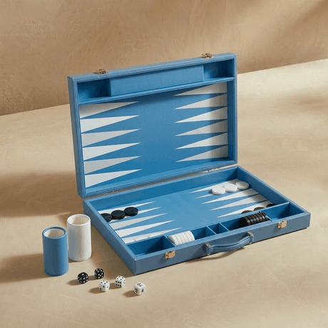 Marble Cultures Blue & Black Leather Backgammon Set