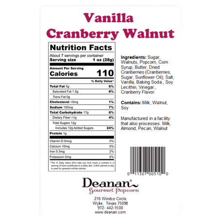 Vanilla Cranberry Walnut Popcorn - 20 Count Kraft Bags