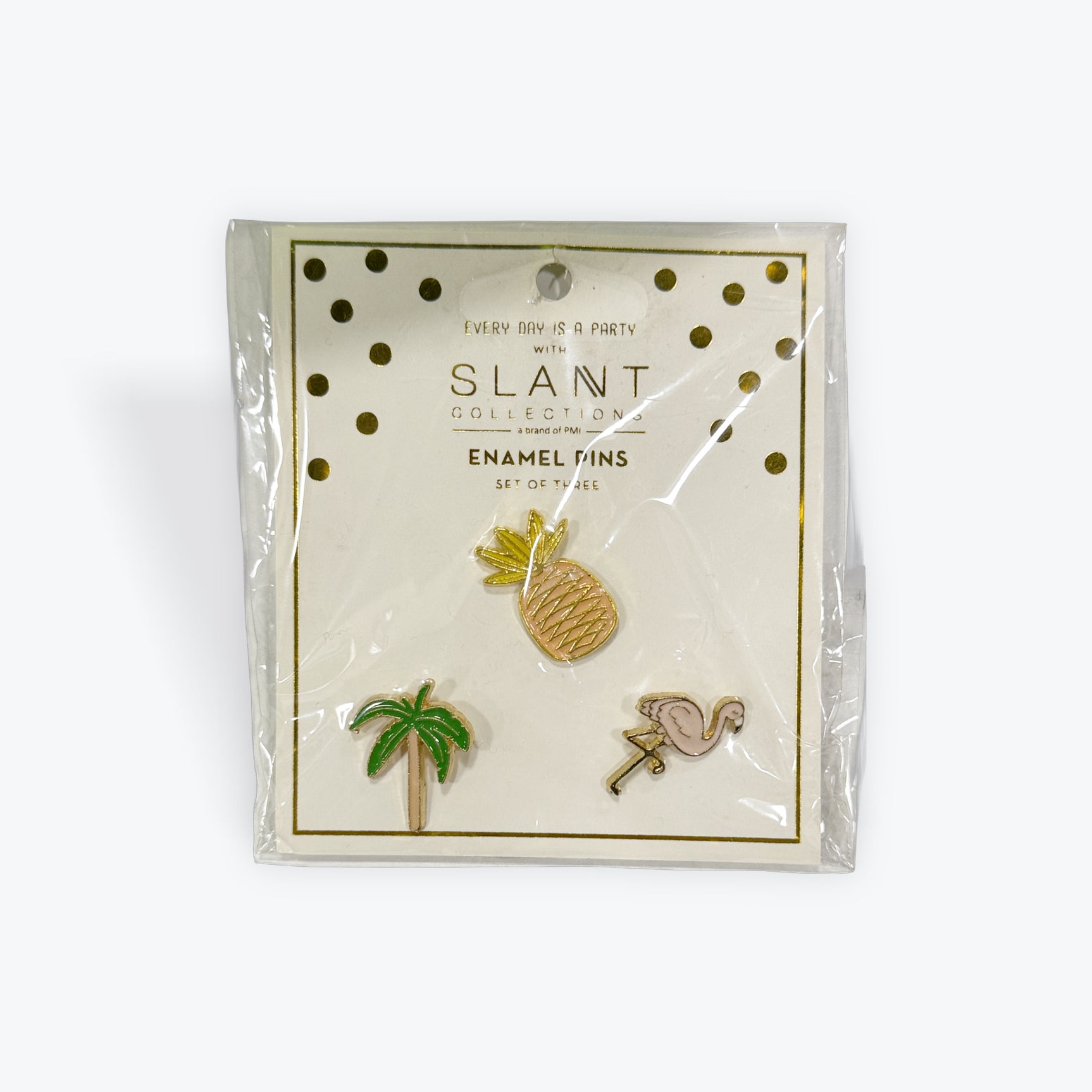 Slant Collection Enamel Pins: Pineapple, Palm Tree, Flamingo