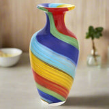 Rainbow Murano Style Art Glass Urn Shape 10.5"  Vase