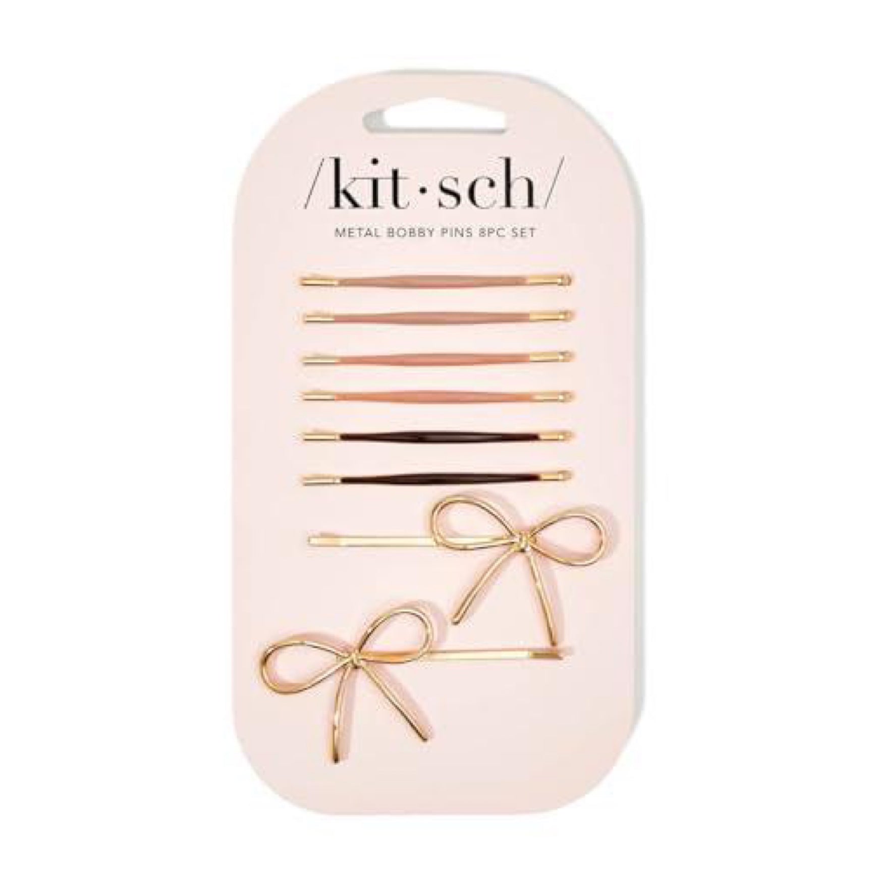 KITSCH Metal Enamel Puffy & Bow Bobby Pins 8pc Set- Rosewood