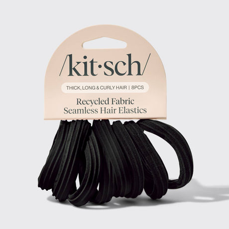 Recycled Seamless Hair Elastics 8pc Set- Black - Image 3