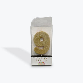 Party Partners Gold Glitter Number 9 Candle