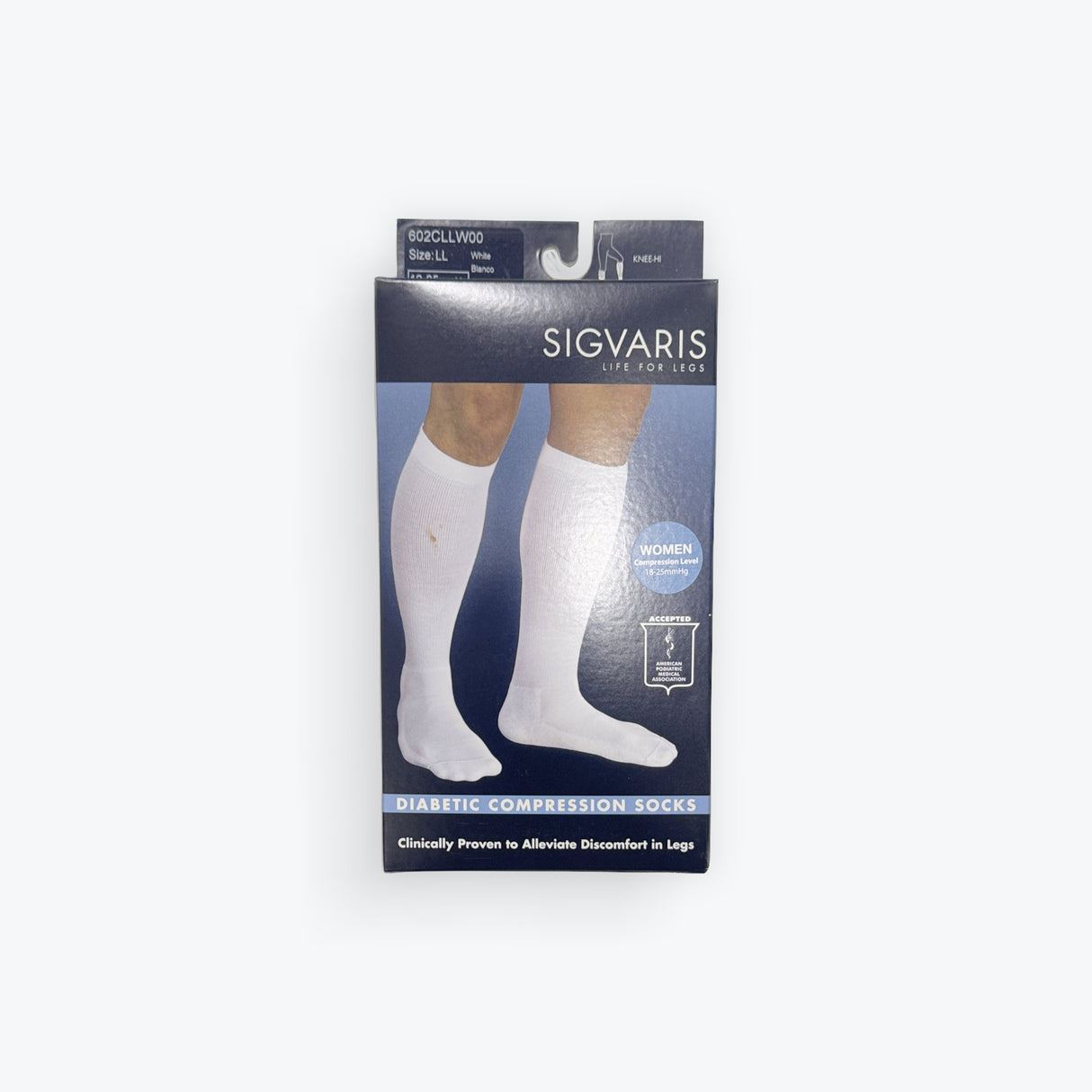 SIGVARIS 602CLLW00 Diabetic Compression Socks Size: LL 18-25mmHg White