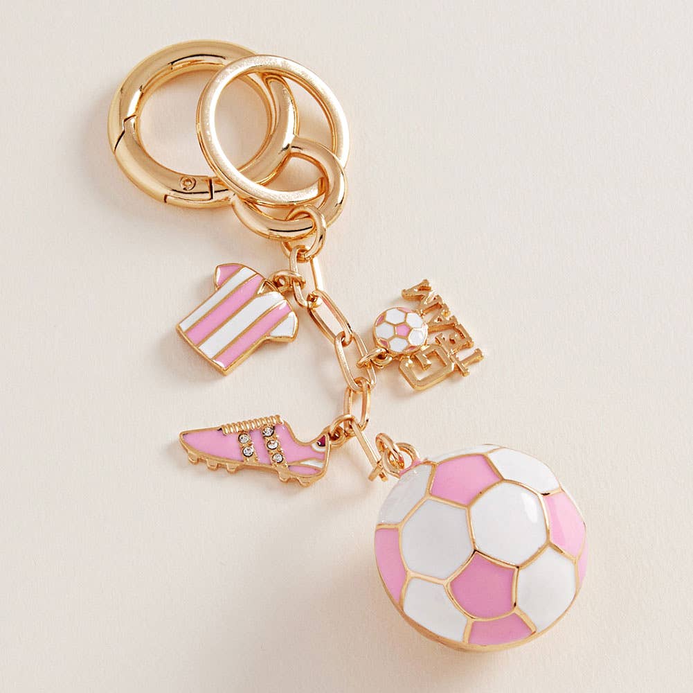 Soccer Theme Charm Embellished Drop Keychain Bag Charm: Black